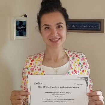 Fahimeh Ziaei awarded the Springer Best Student Paper at GDN 2022